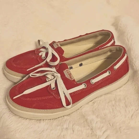LL Bean Red Canvas Boat Shoes Women's Size 9 1/2 - Picture 3 of 6